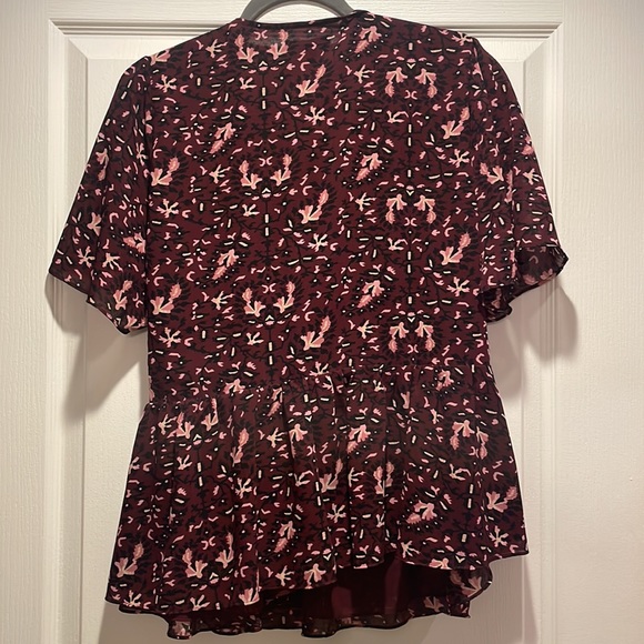 Madewell Maroon/Plum Wrap Top with Flutter Sleeves - Picture 3 of 4